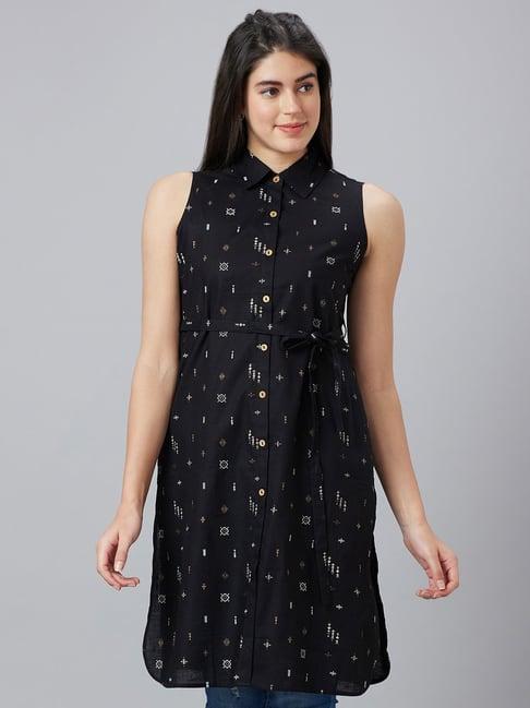 globus black printed sleeveless tunic