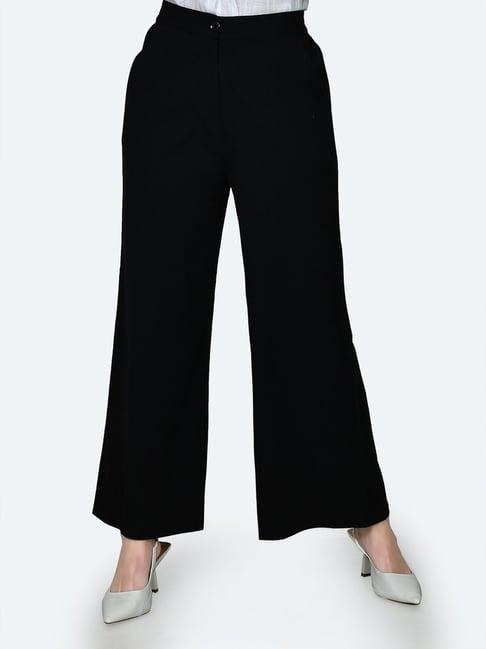 zink london black regular fit high rise trousers