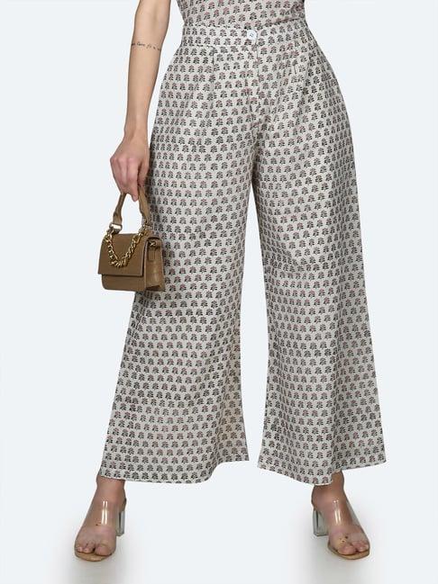 zink london white cotton floral print high rise pants