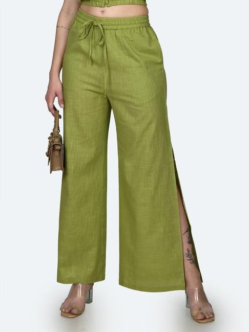 zink london green cotton regular fit high rise pants