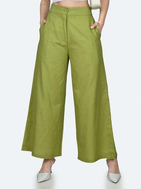 zink london green cotton regular fit high rise pants