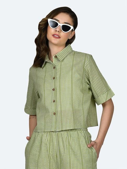 zink london green & white cotton checks shirt