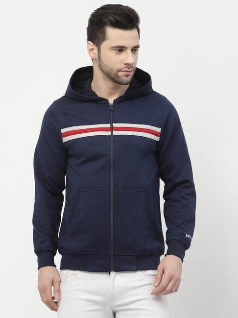 kalt navy regular fit stripes hooded sweatshirt