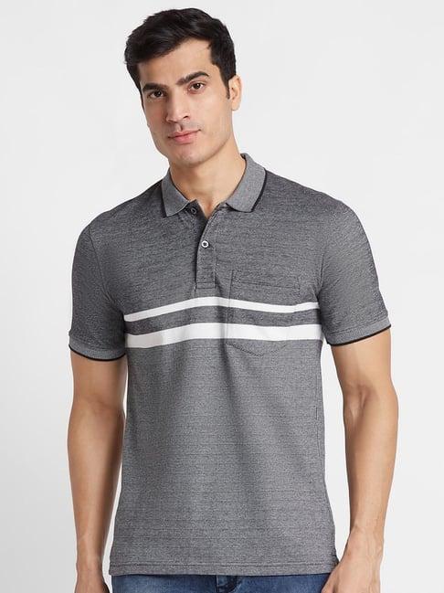 globus black regular fit cotton stripes polo t-shirt