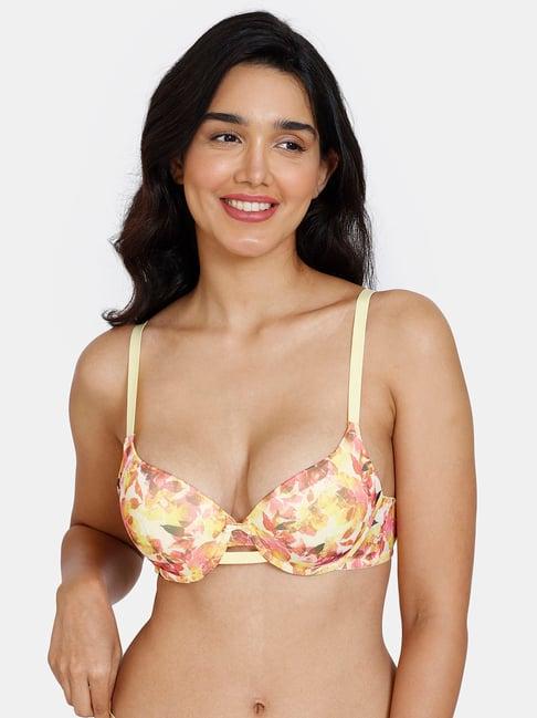 zivame yellow printed medium coverage t-shirt bra