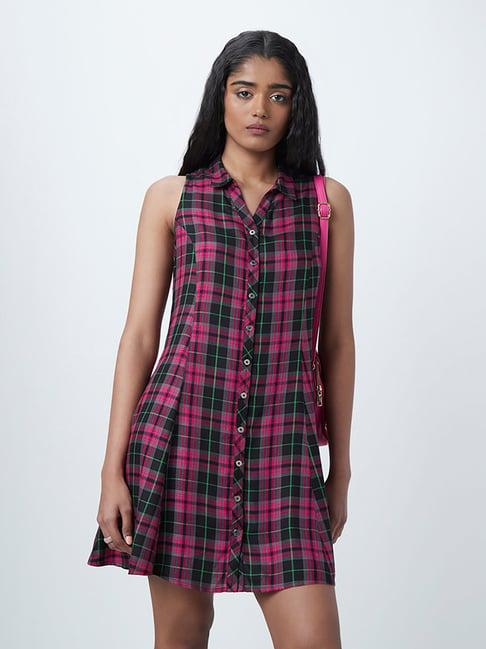 nuon by westside magenta checkered dress