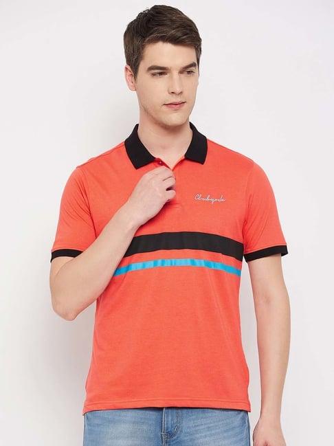 club york peach regular fit striped polo t-shirt