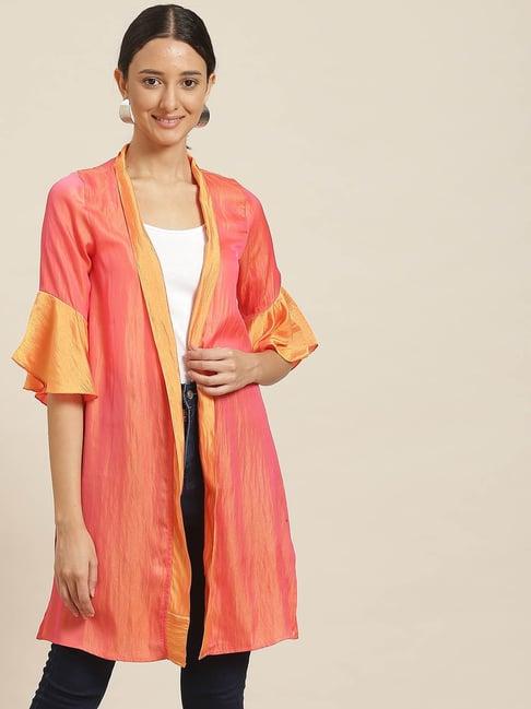 qurvii orange & pink silk color-block shrug