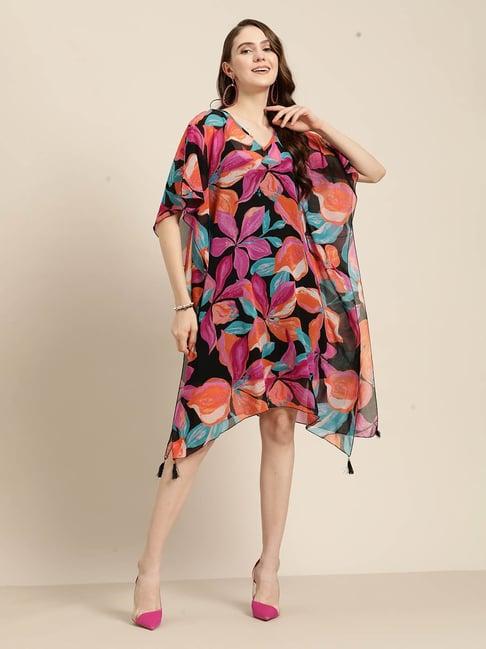 qurvii multicolor floral print kaftan dress