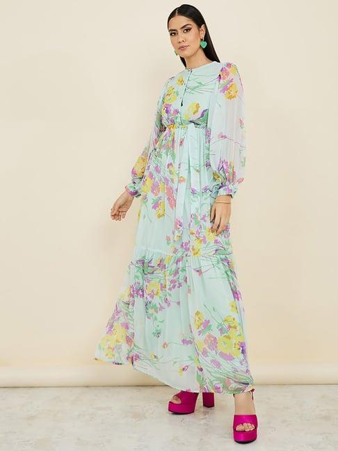 styli mint green floral print maxi dress