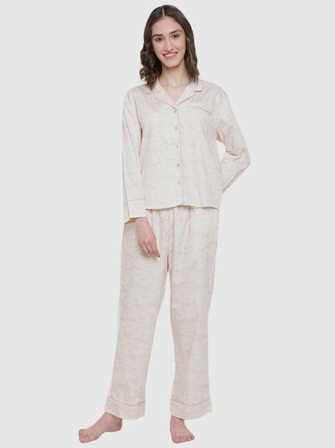 fabindia off-white cotton print shirt pyjama set