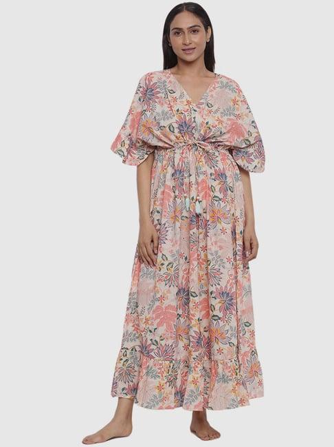 fabindia peach & pink cotton printed nighty