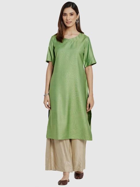 fabindia green straight kurta