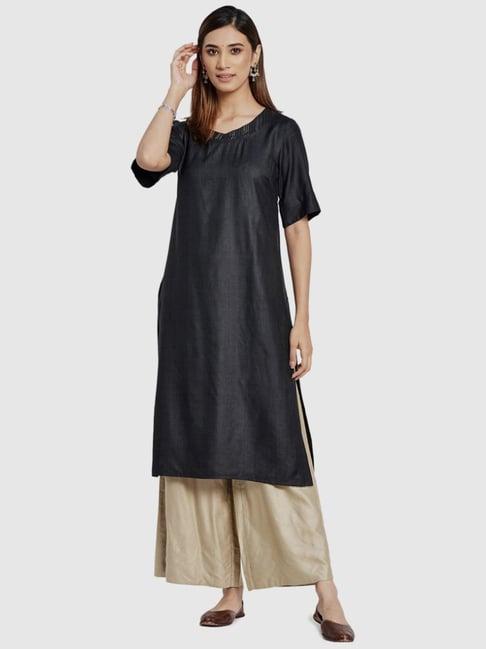 fabindia black straight kurta