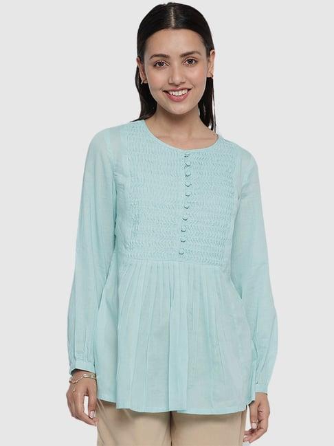 fabindia aqua blue cotton tunic