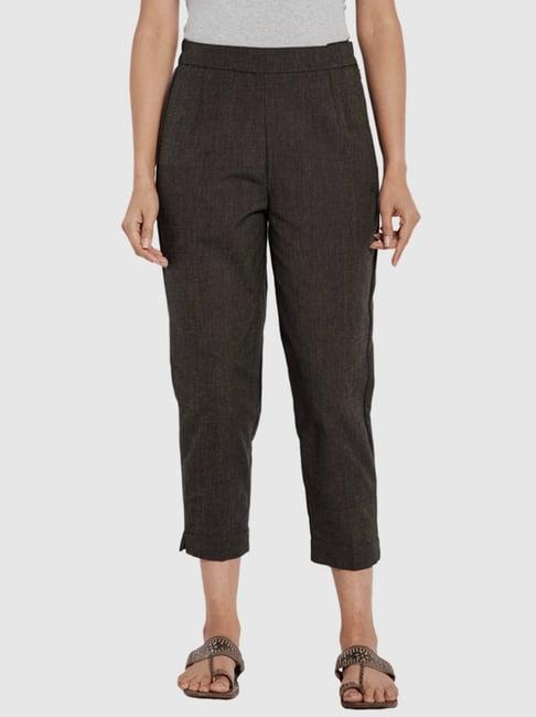 fabindia grey cotton cropped pants