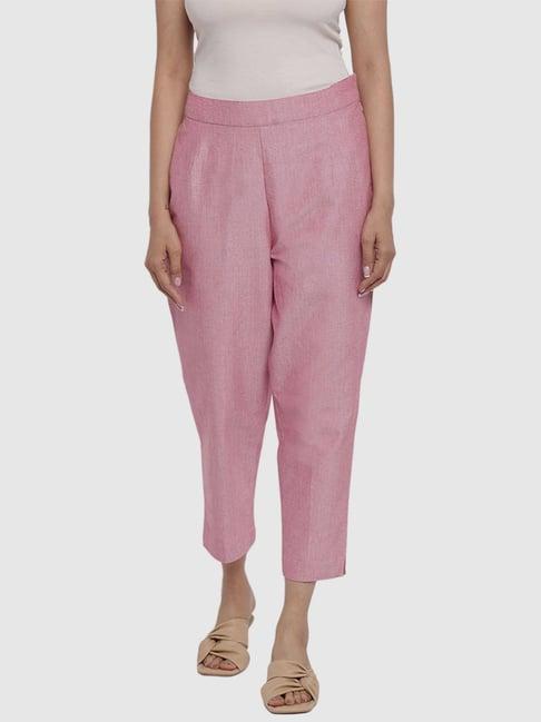 fabindia pink cotton cropped pants