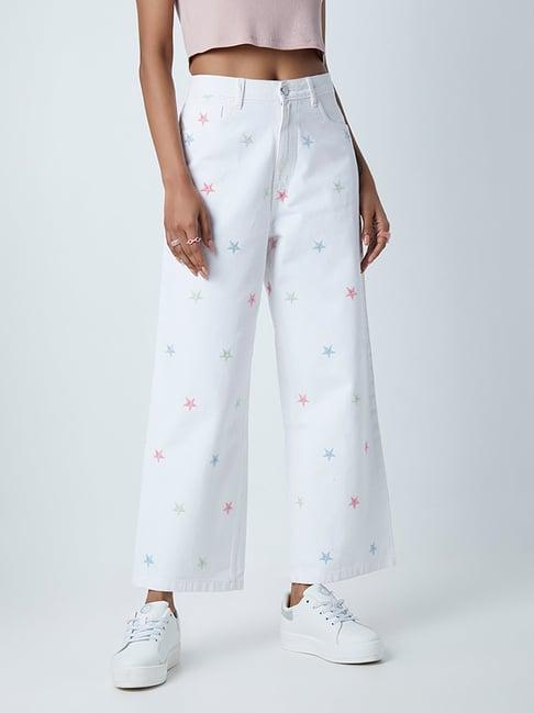 nuon by westside white star pattern flared jeans