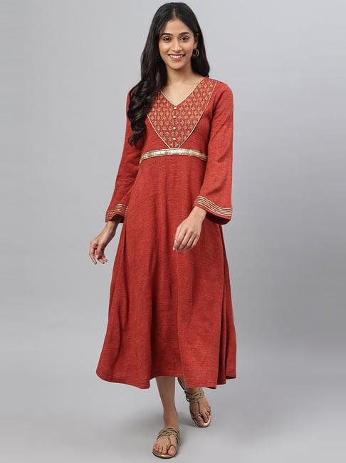 aurelia red embroidered a-line dress