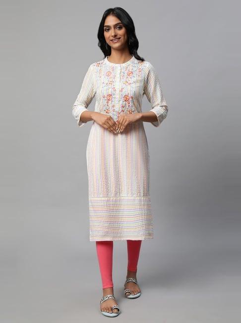 aurelia multicolored & pink cotton printed kurta pant set