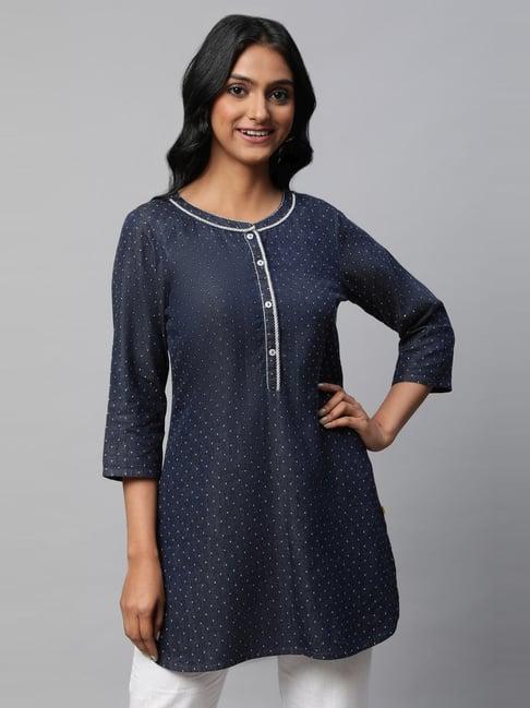 aurelia blue cotton straight short kurti