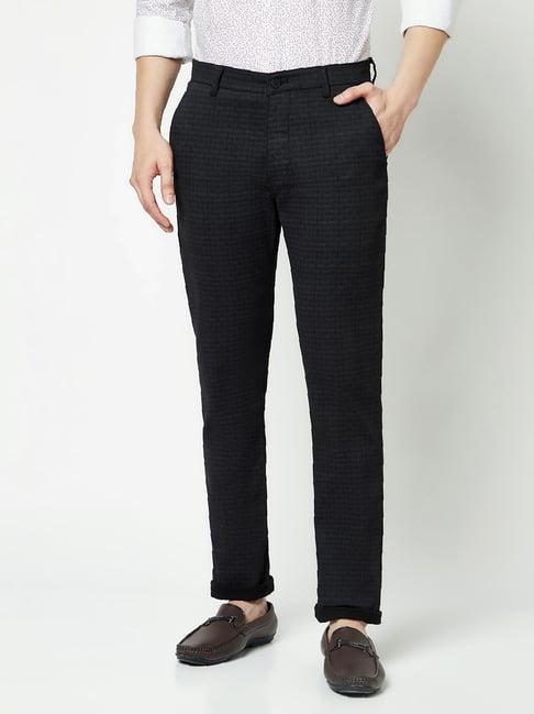 crimsoune club black slim fit printed flat front trousers