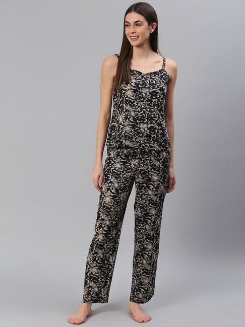 cation black printed top with pyjamas