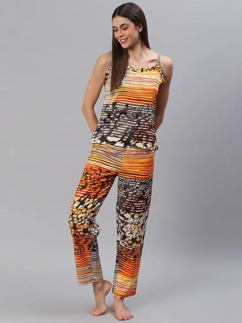 cation multicolor printed top with pyjamas