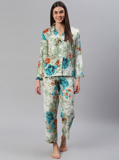 cation green printed shirt with pyjamas