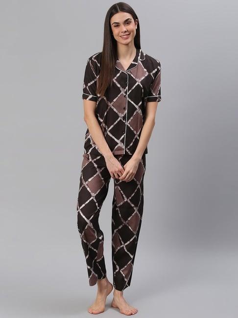 cation dark brown printed shirt with pyjamas