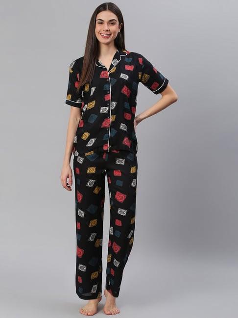 cation black printed shirt with pyjamas