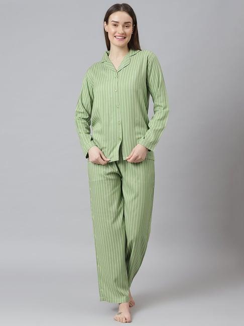 cation green striped shirt with pyjamas