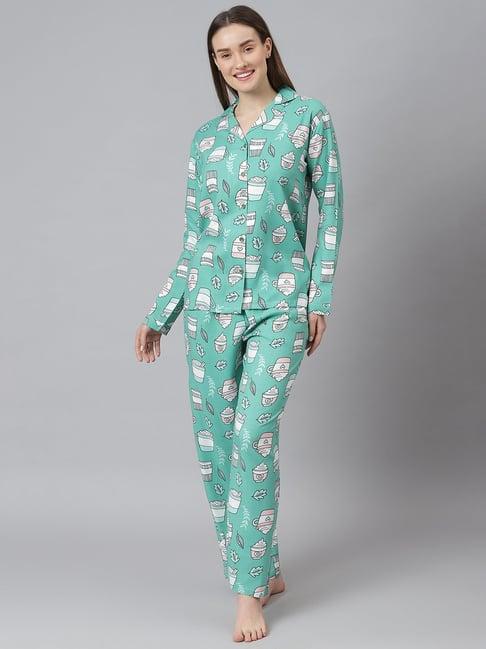 cation green printed shirt with pyjamas