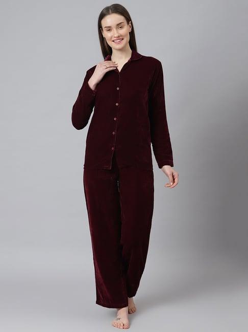 cation maroon shirt with pyjamas