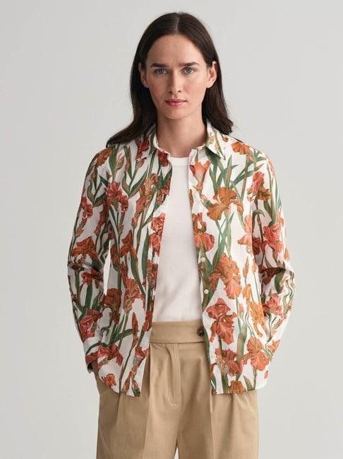 gant off white cotton floral print shirt