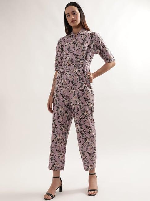 elle mauve cotton printed jumpsuit