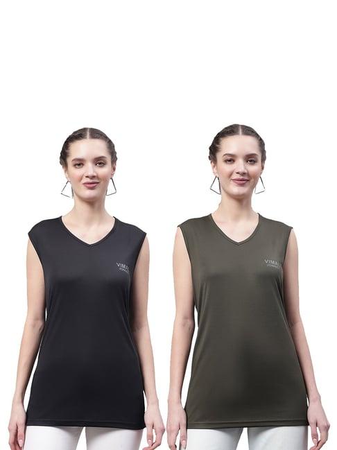 vimal jonney black & olive logo print t-shirt (pack of 2)