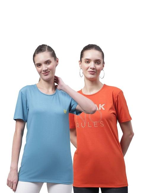 vimal jonney blue & coral cotton graphic print t-shirt (pack of 2)