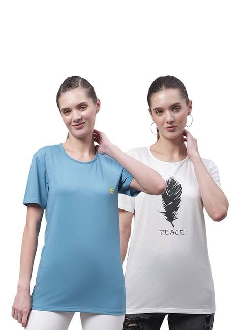 vimal jonney sky blue & white cotton graphic print t-shirt (pack of 2)