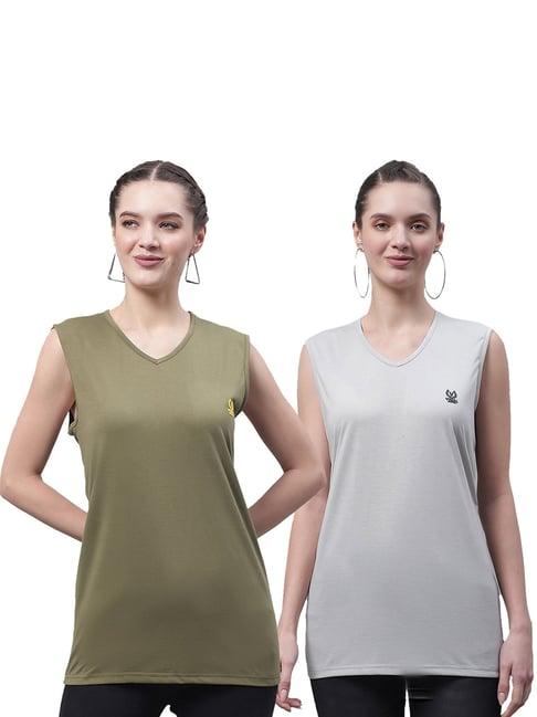 vimal jonney olive & light grey cotton logo print t-shirt (pack of 2)