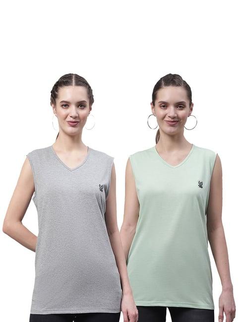 vimal jonney grey & mint cotton logo print t-shirt (pack of 2)