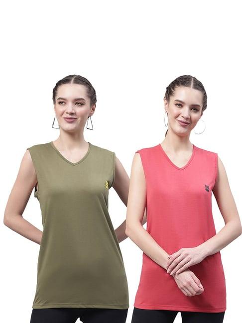 vimal jonney olive & coral cotton logo print t-shirt (pack of 2)