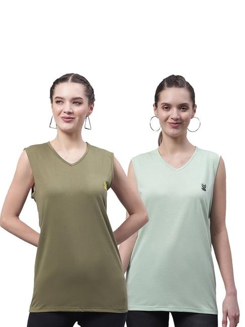 vimal jonney olive & mint cotton logo print t-shirt (pack of 2)