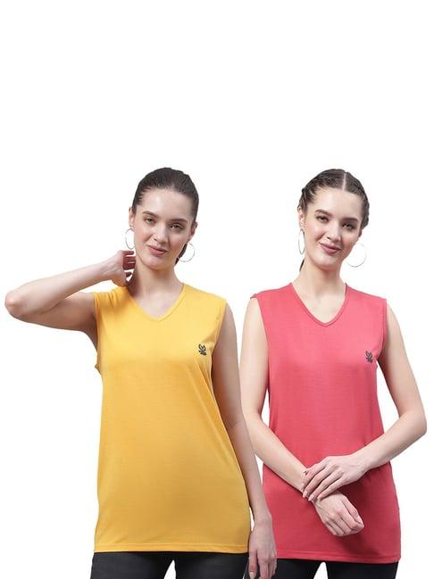 vimal jonney yellow & pink cotton logo print t-shirt (pack of 2)