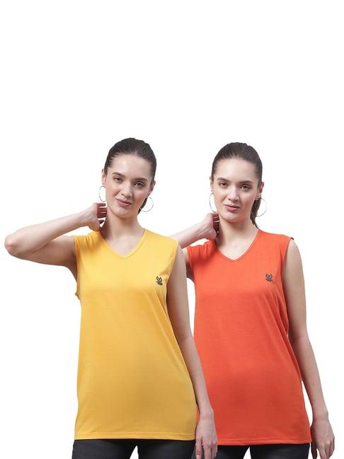 vimal jonney yellow & orange cotton logo print t-shirt (pack of 2)