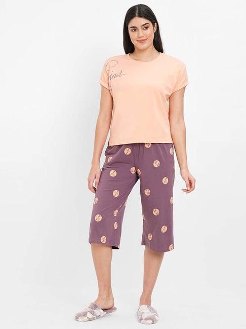 sweet dreams peach & purple cotton printed top capri set