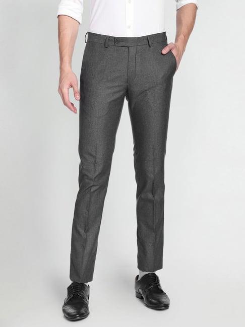 arrow grey regular fit texture trousers