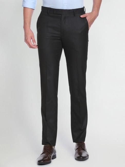 arrow black regular fit self pattern trousers