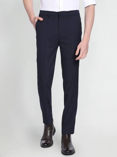 arrow new york blue slim fit checks trousers