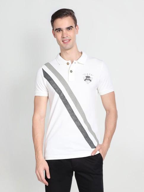 u.s. polo assn. white cotton regular fit striped polo t-shirt